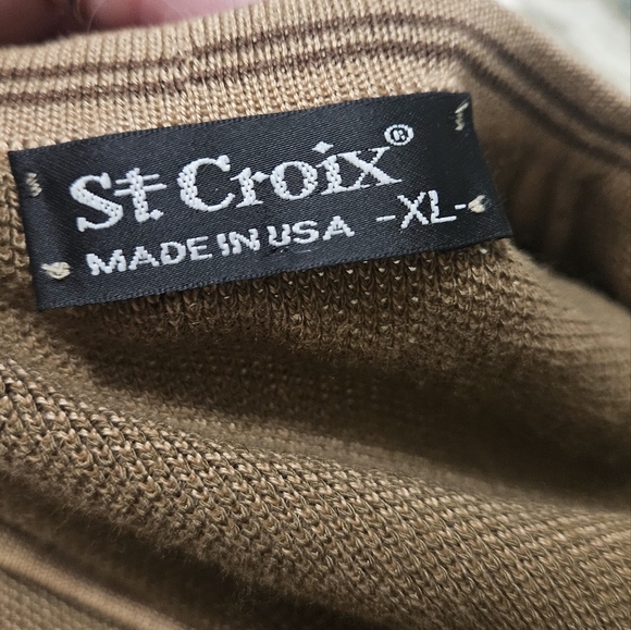 ST. CROIX Crystal Stitch Luxury High V-neck Pullover. Brown/tan. Size XL - Picture 9 of 11